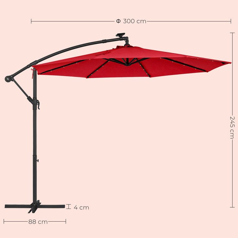 Piqua 300cm Lighted Market Parasol, Red