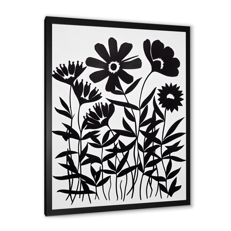 «Black and White Graphic Flowers VI», reproduction sur toile, H 20 po x l 12 po x P 1 po, Impression noire sur toile encadrée