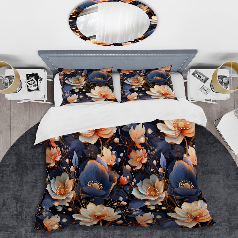 Ensemble de housse de couette à motif floral botanique ultramoderne, Housse de couette simple + 1 taie décorative stan