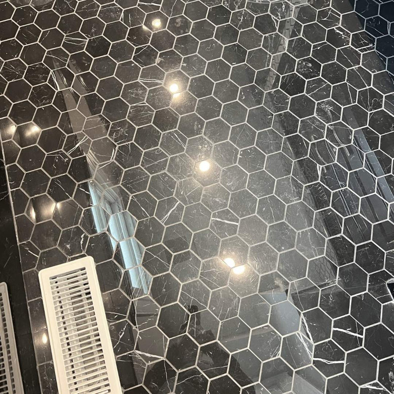 Stately Hex 11" x 14" Porcelain Novelty Marble Look Wall & Floor Tile, Marquina Black