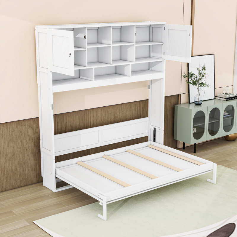 Grand lit escamotable en bois avec rangement