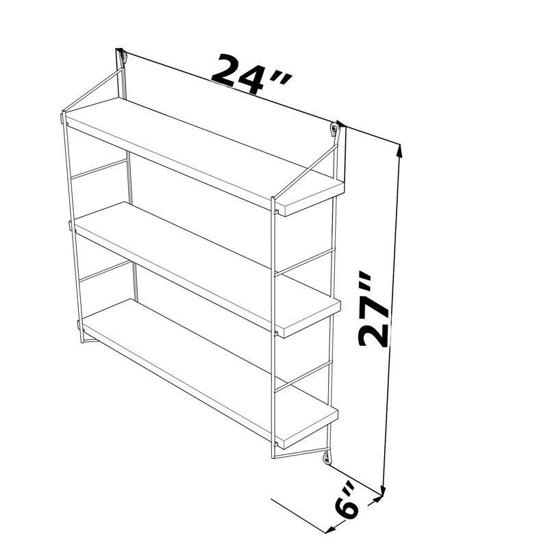 3-Wide Wall Shelf In Walnut And Bright Yellow - Ideal For Decorating Kitchens Or Offices, Airy, 3 Shelving, Walnut, Side Supports, Organizing Decorative Items, , Stable