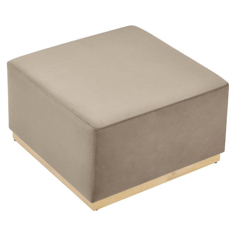 Tilden Taupe Velvet Upholstered Square Ottoman with Rubberwood Base