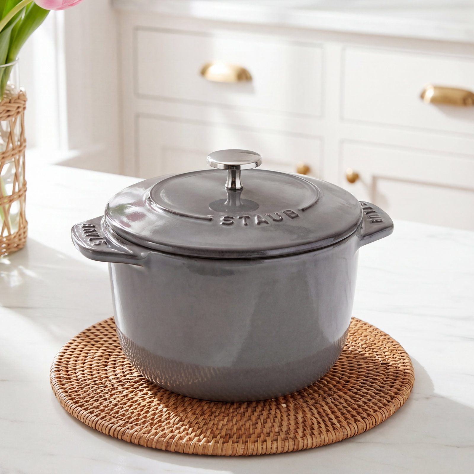 Staub Cast Iron Petite French Oven, Graphite Gray, 1.84 quarts