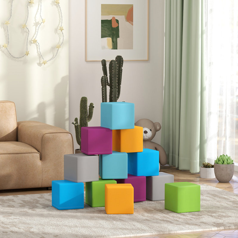 Multicolore, blocs de mousse préscolaire, 12 pièces, multicolore, 7,75 po x 7,75 po x 7,75 po, 12-36 mois, empilable