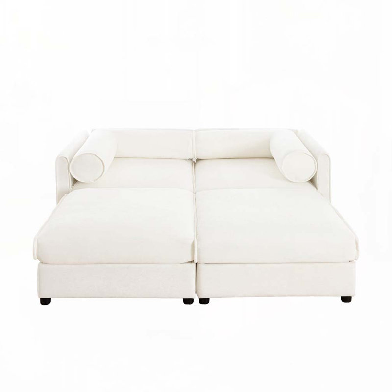 Canapé en chenille 2 places avec 2 repose-pieds, H 27,9 po x l 75,5 po x P 37,4 po, 2, Blanc