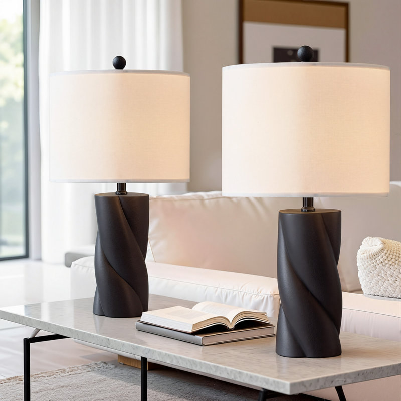 Earthalee 23.75" Modern Ceramic Table Lamp 3-Way Dimmable Soft Lighting for Bedroom Living Room, Black