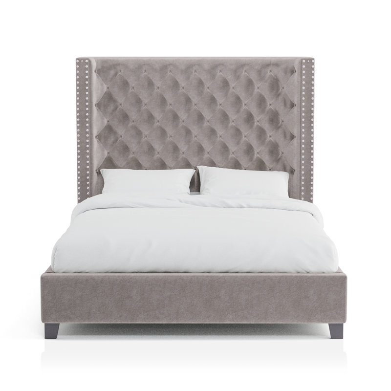 Charette Upholstered Wingback Bed, King, Gray