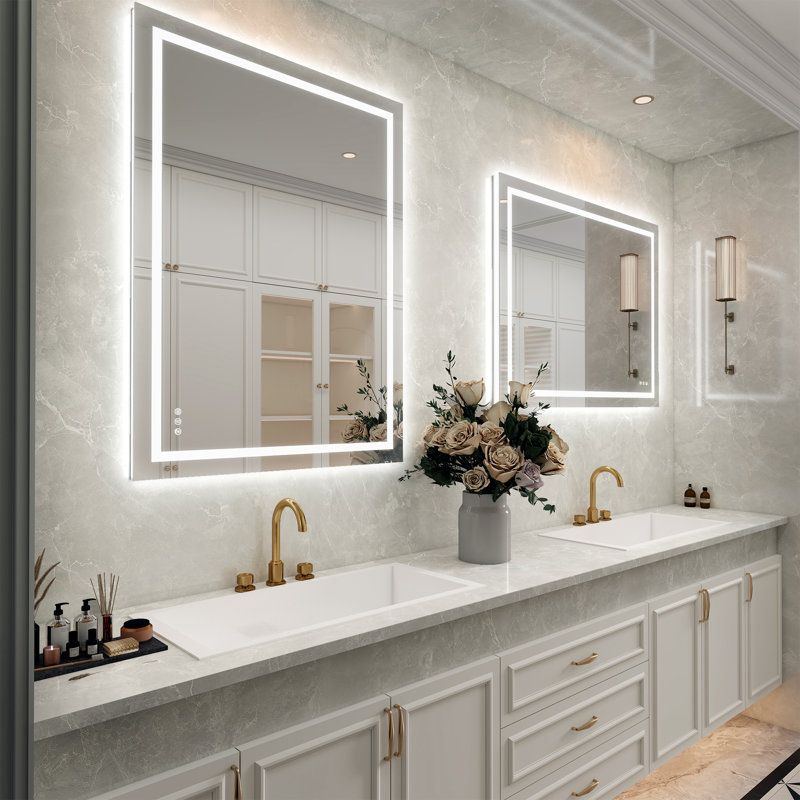 Miroir de salle de bain moderne à DEL certifié UL avec lumière à intensité variable et antibuée, 40 po x 24 po