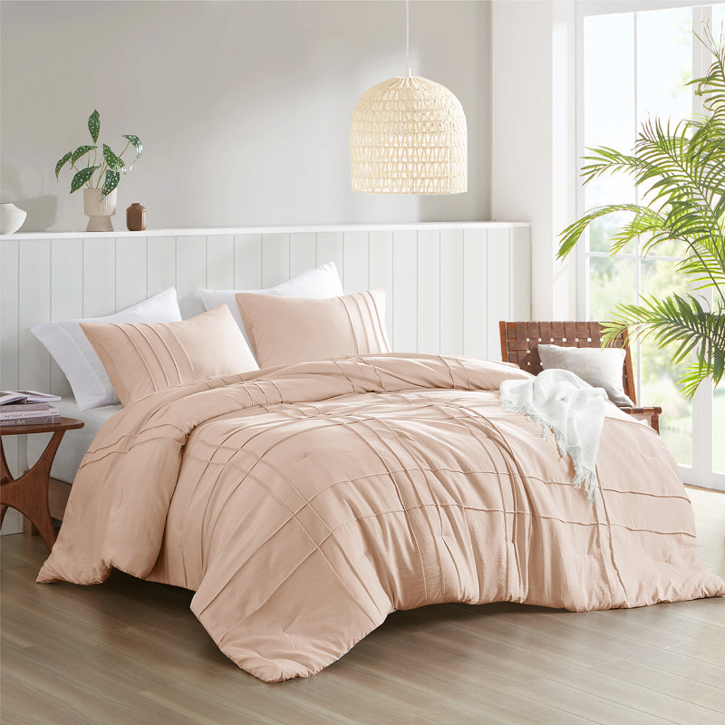 Porter Soft Washed Pinch Pleated Comforter Set, Twin/Twin XL Comforter + 1 Standard Sham, Blush