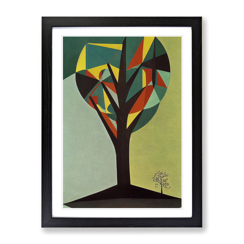 Retro Abstract Tree No.1 - Framed Print, 34cm H x 25cm W x 2cm D, Black Framed