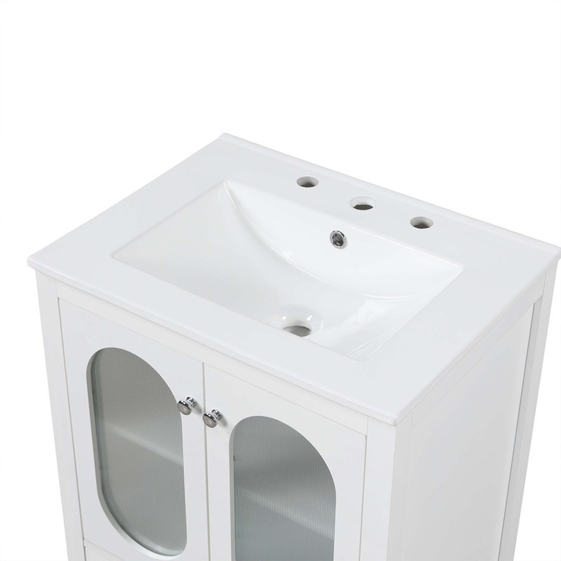 White 24" Freestanding Bathroom Vanity with Ceramic Sink