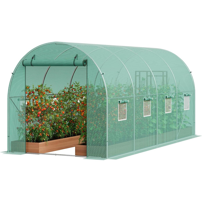 Serre de 6,5 pi x 15 pi avec structure en acier galvanisé, couverture en PE renforcé, jardinage à l'année, contrôle facile de la température