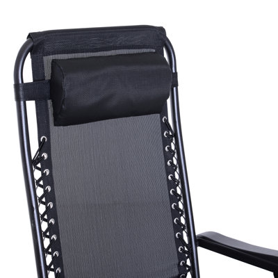 Fauteuil à bascule pliable, inclinable d'extérieur par gravité avec coussin, porte-gobelet et téléphone, noir, acier