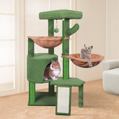 Arbre à chat à trois couches avec condo et deux hamacs