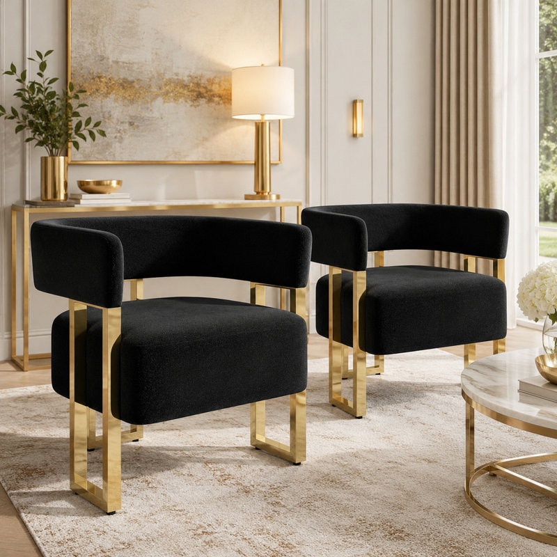 Accent Armchair With Metal Frame(Set Of 2), Black Teddy