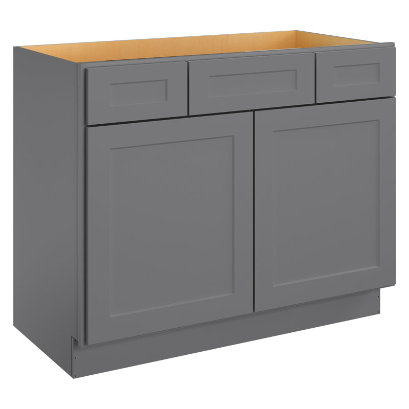 Armoire de salle de bain autoportante l 42 po x H 34,5 po x P 21 po , Shaker pierre grise