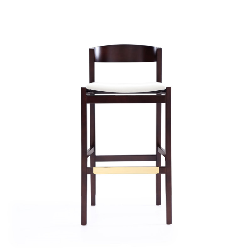 Klismos Mid-Century Modern Vegan Leather Upholstered Beech Wood Bar Stool in Ivory, Ivory,  Bar Stool (30.5" Seat Height)
