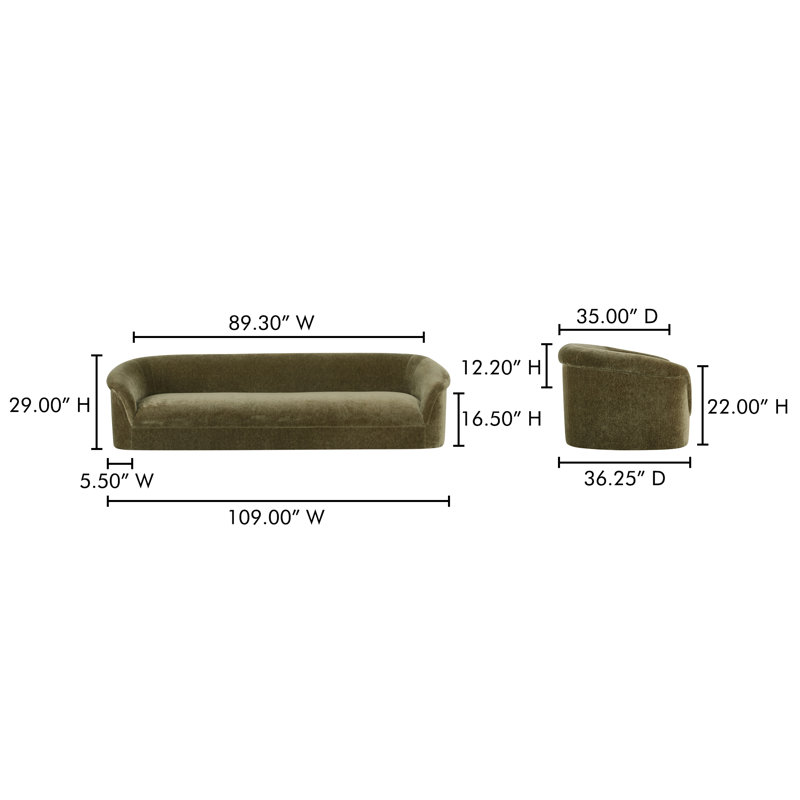 Arthur 109'' Velvet Upholstered Sofa, Dark Green