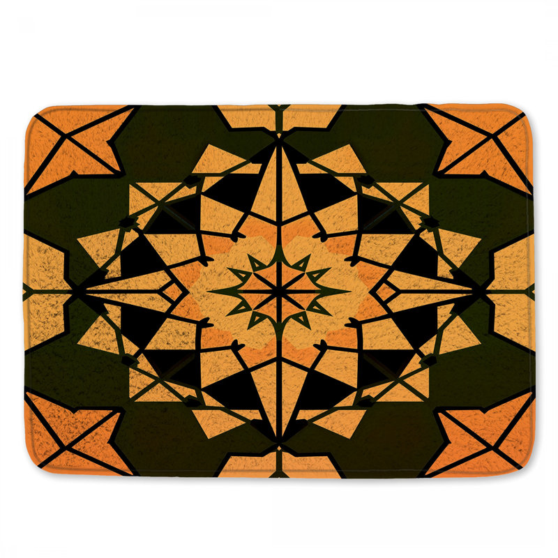Tapis de bain orange à kaléidoscope géométrique, L 24 po x L 17 po