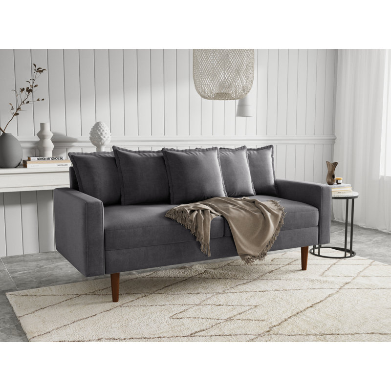 Stelly 70'' Velevt Square Arm Sofa, Gray 100% Polyester