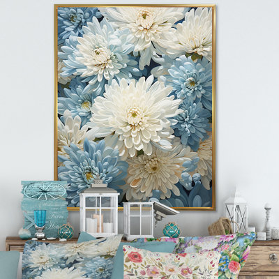Minimalisme «Blooming Mums» en bleu et blanc III sur toile