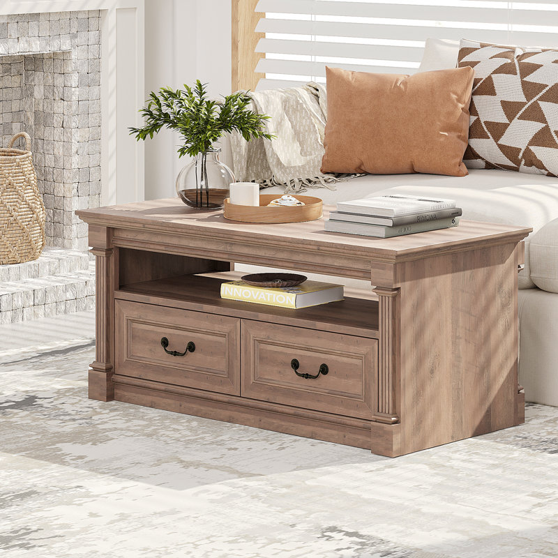 Table basse traditionnelle américaine l 48 po - Plateau de table rectangulaire en bois avec tablier droit, finition naturelle lisse - Table de salon classique