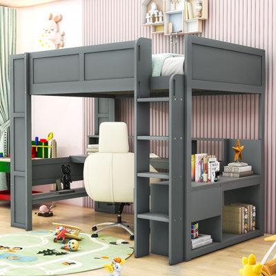 Hoyett Multifunctional Gaming Loft Bed With Built-In Desk, LED Lighting, And Charging Station by Harriet Bee