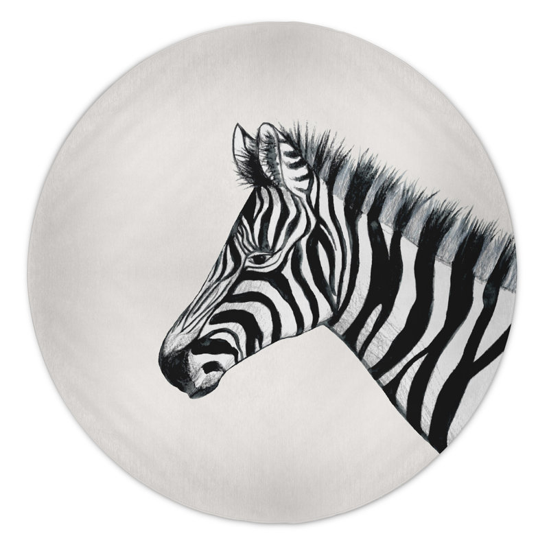 Tapis gris / noir à imprimé animal, Rond 5 pi