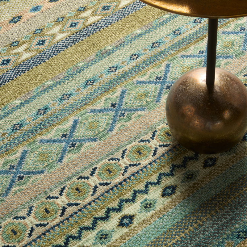 Jaipur Living Nisha LIB15 Handknot Ikat Green/Blue Area Rug (12'X15'), Rectangle 9' x 12'