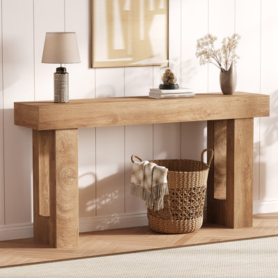 Farmhouse Console Table 63 Inch - Long Wooden Entryway Table, Rectangular Behind Sofa Table