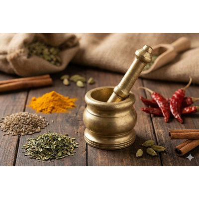 Petit mortier et pilon en laiton de 2 po - Broyeur d'herbes ayurvédiques fait à la main et broyeur d'épices pour la cuisine, les décorations et les cadeaux