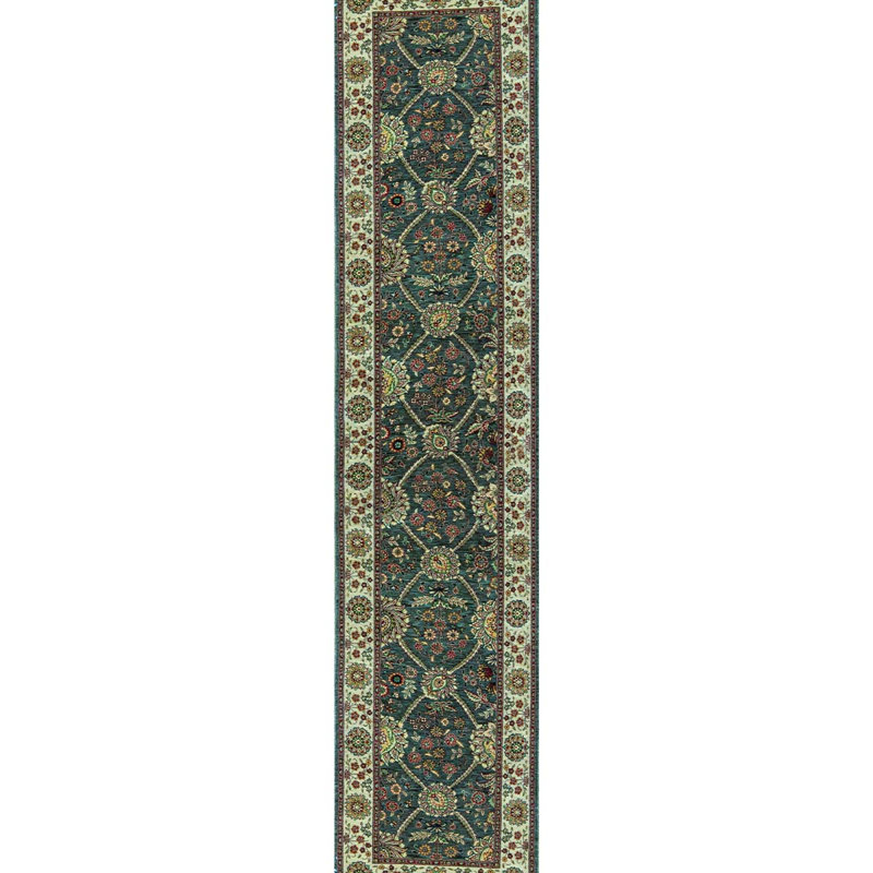 Hand-Knotted High-Quality Green and Gray Runner