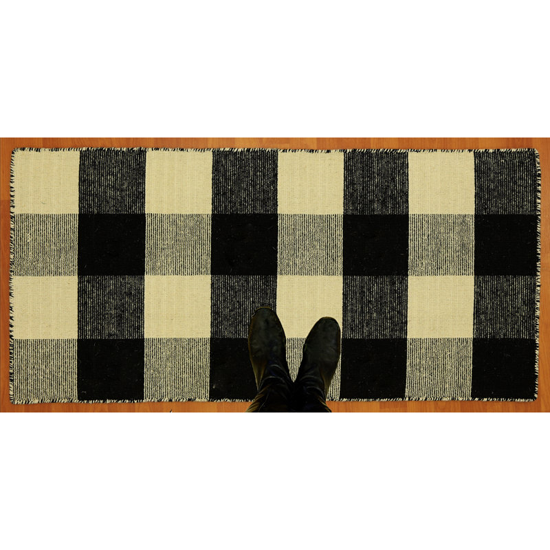 Tapis noir / ivoire en laine / coton tissé à la main Pickering, Rectangle 2 pi x 4 pi
