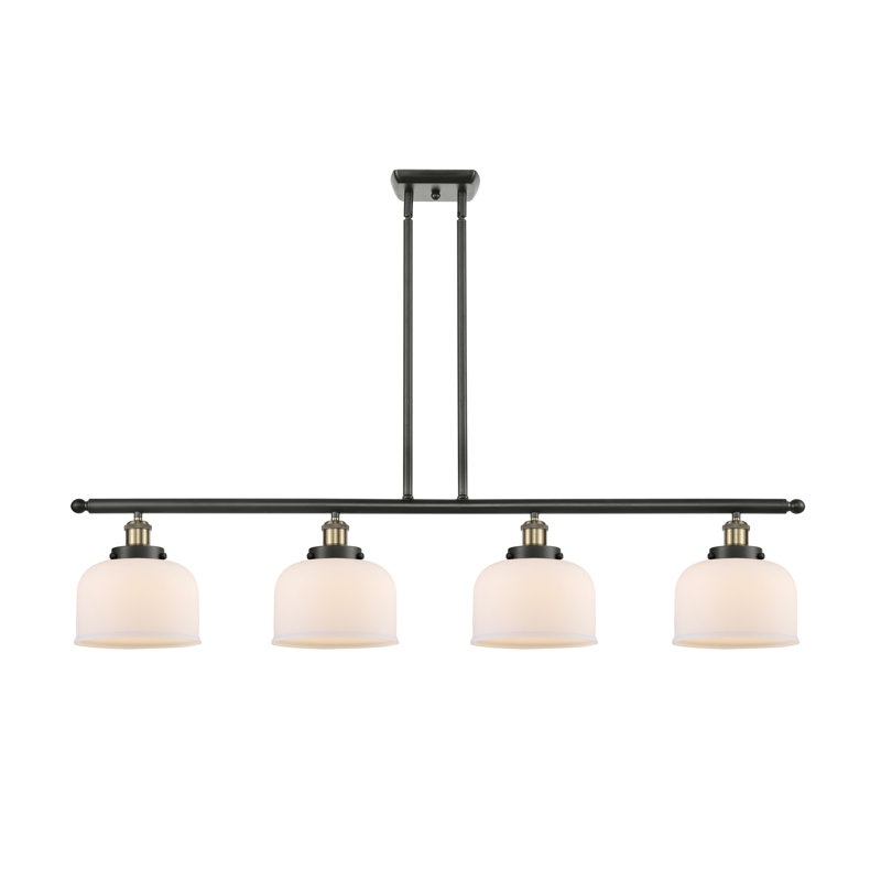 Luminaire suspendu pour îlot de cuisine 4 lumières Bissonnette, Ampoule non incluse, Laiton antique noir, Blanc mat