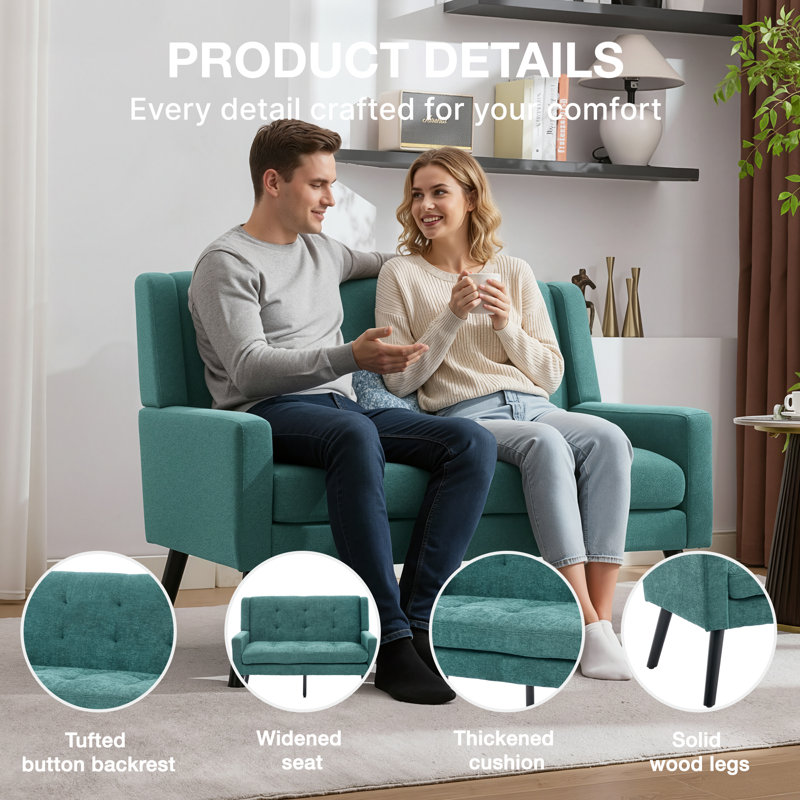 47.24" Wide Tufted Back 2-Seater Accent Chair With High-Density Foam Cushion Premium Linen/Suede Loveseat Sofa For Small Spaces