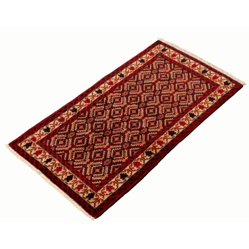 Hand-Knotted Rizbaft Red Wool Rug 3'5" X 6'5"
