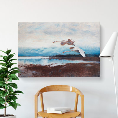 Swans In Flight Vol.2 by Bruno Liljefors - Wrapped Canvas Painting