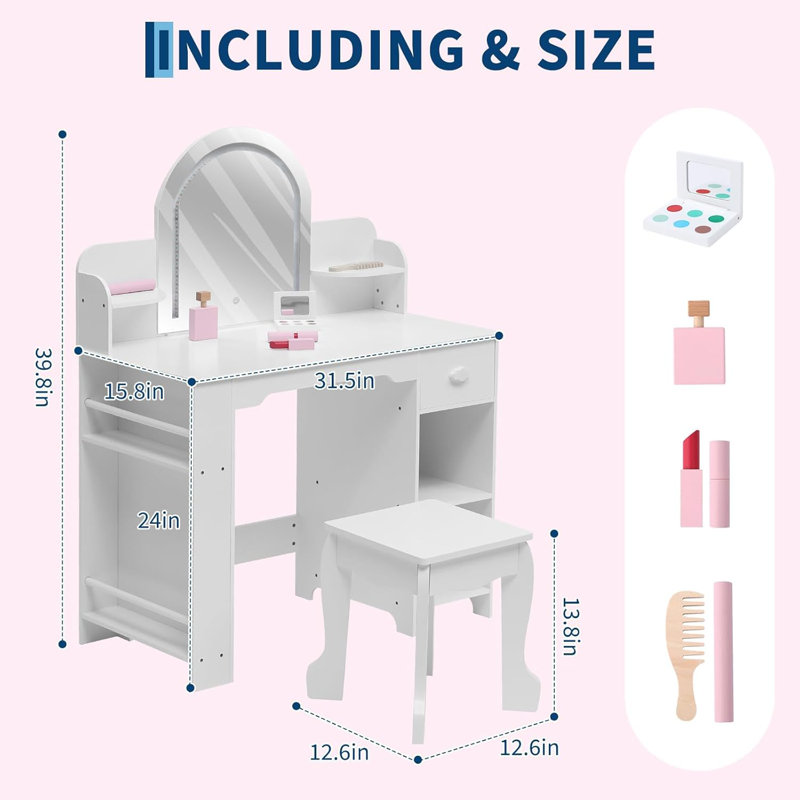 Dressing Table with Mirror, White