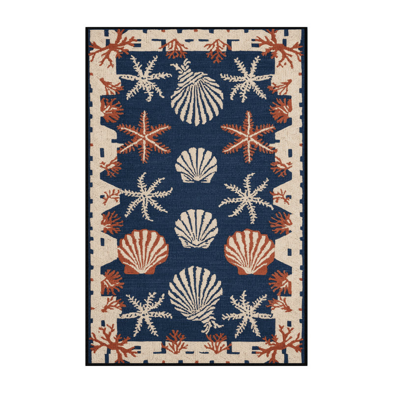 Washable Geometric sea life Nautical Area Rug, Rectangle 5' x 7'