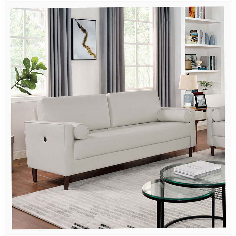 Caprina Faux Leather Sofa, Ivory, 33.5" H x 75.5" W x 31" D 