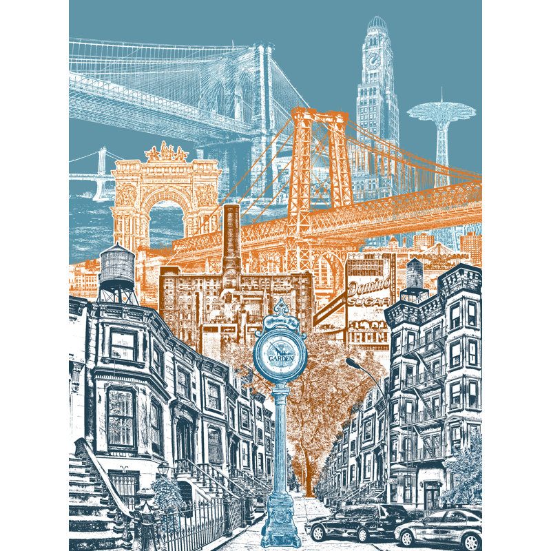 Brooklyn, New York Print by Beth Kerschen, Black Framed Paper, 21.25" H x 17.25" W