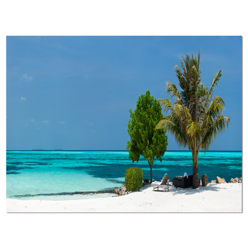 Plage avec sable blanc et eau turquoise - reproduction de photo sur toile tendue, H 8 po x l 12 po x P 1 po