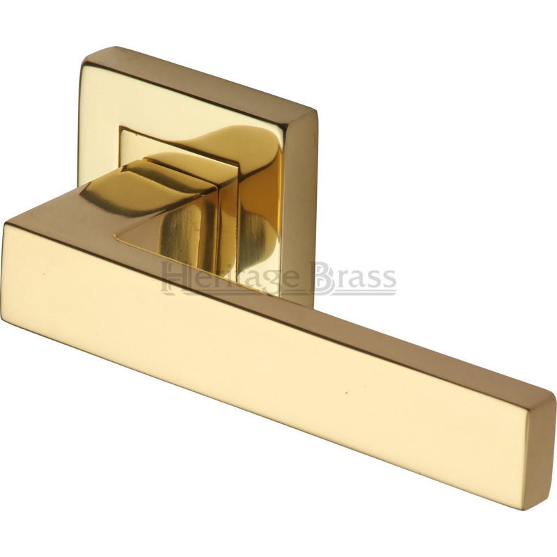 Heritage Brass Heritage Door Handle Lever Latch on Square Rose Delta Sq Design, Polished Brass