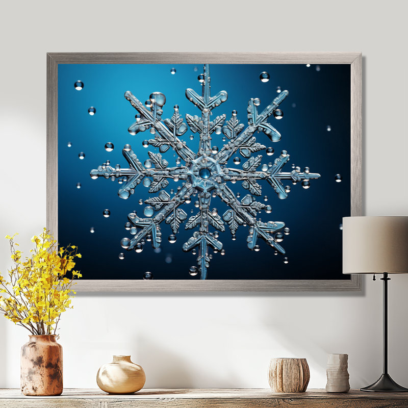 Décoration de flocon de neige bleu II - paysage d'hiver, H 12 po x l 20 po x P 1 po, Cadre flottant blanc