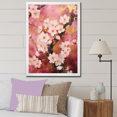«Cherry Blossoms», collage rose foncé sur toile