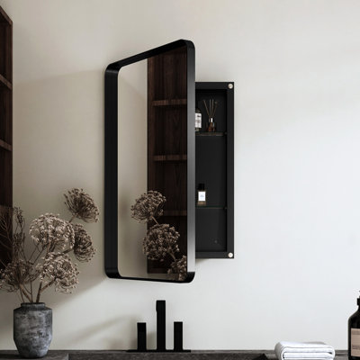 Armoire à pharmacie avec cadre noir en métal 20 po x 30 po avec miroir et tablettes réglables