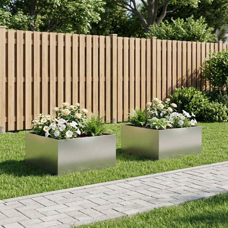 vidaXL Planter Raised Garden Bed Plant Pot Flower Pot Grey Weathering Steel, 40cm H x 60cm W x 60cm D, 2