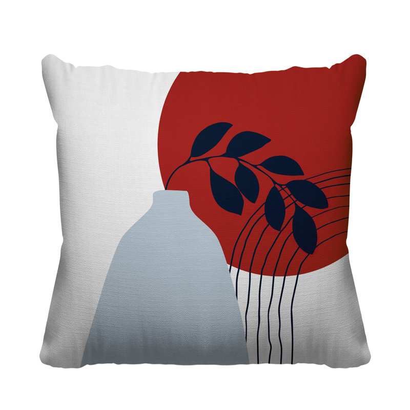 Coussin décoratif intérieur / extérieur Corini, L 19 po x H 19 po, Rouge / Bleu marine / Gris