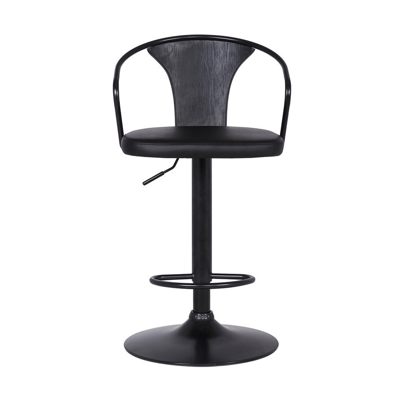 Hauteur réglable EAGLE - Similicuir noir et bois noir avec base en métal noir